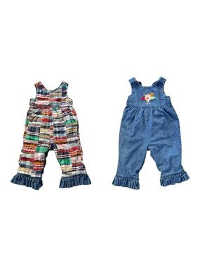reversible baby denim and plaid patchwork overall romper- Size 18 months